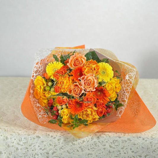 オレンジのバラの花束