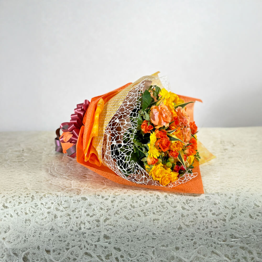オレンジのバラの花束