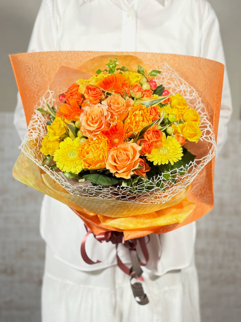 オレンジのバラの花束