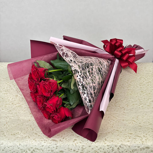 豪華 赤バラ12本の花束