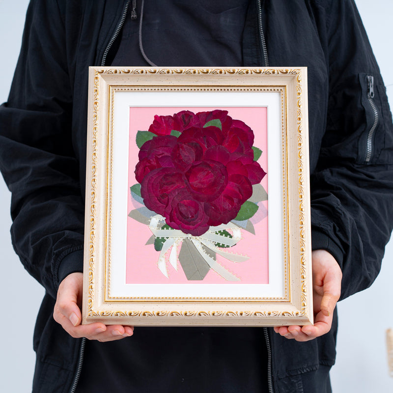 赤バラ12本 押し花