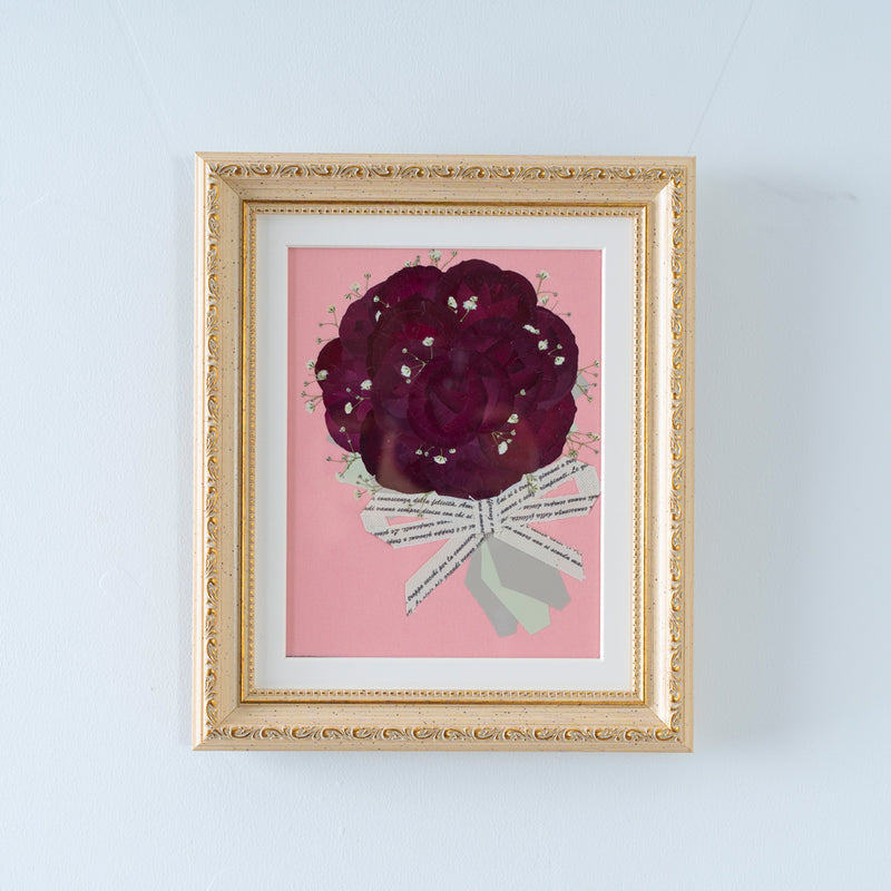 赤バラ12本 押し花（かすみ草入り）