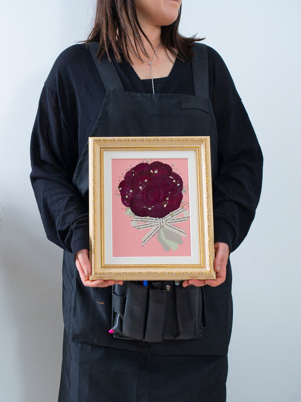 赤バラ12本 押し花（かすみ草入り）