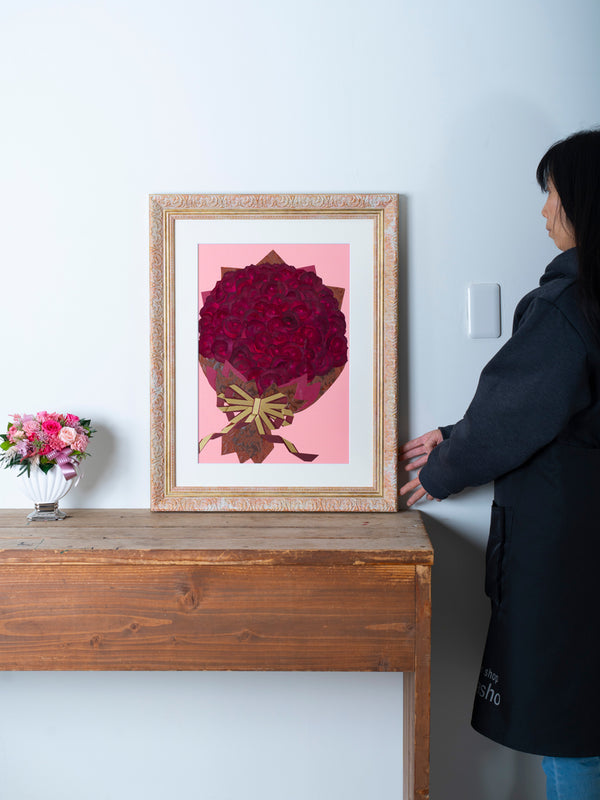 赤バラ108本 押し花