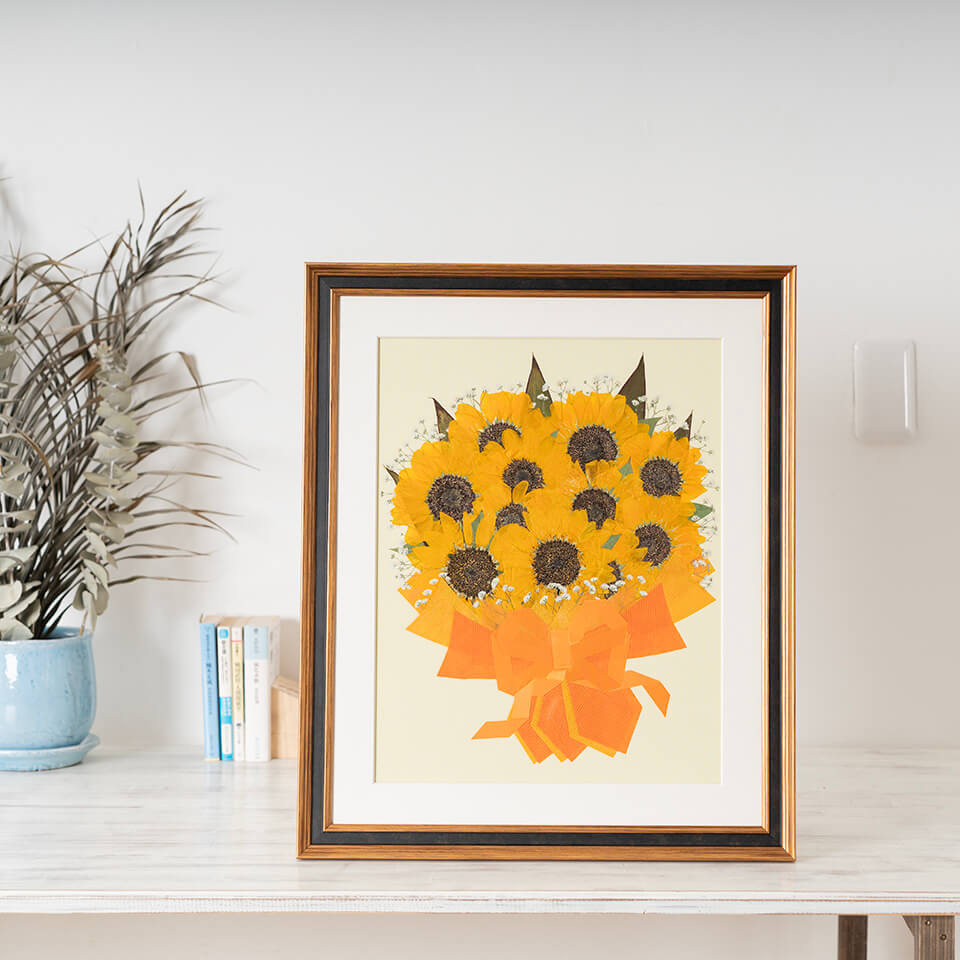 ひまわり・かすみ草 押し花【大輪11本、12本に対応】