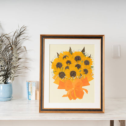 ひまわり・かすみ草 押し花【49額サイズ】【大輪11本、12本に対応】