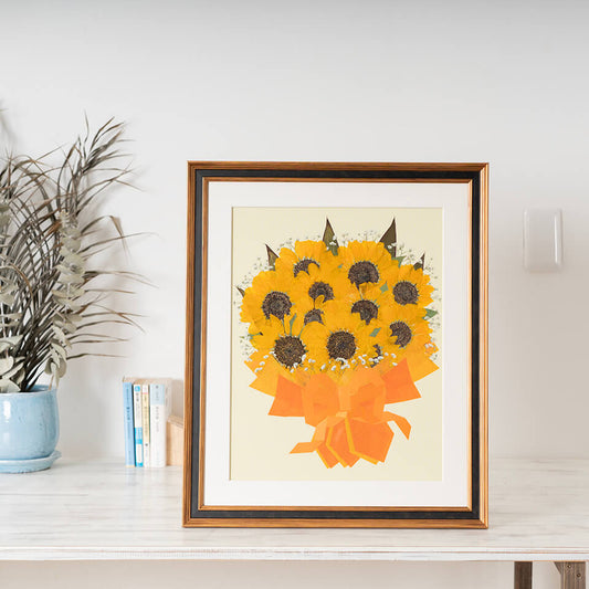 ひまわり・かすみ草 押し花【大輪11本、12本に対応】