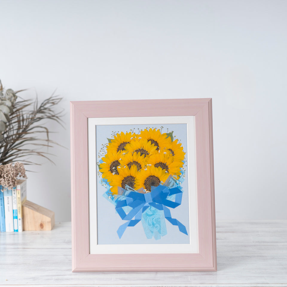 ひまわり・かすみ草 押し花【36額サイズ】【大輪9本、小輪12本に対応】