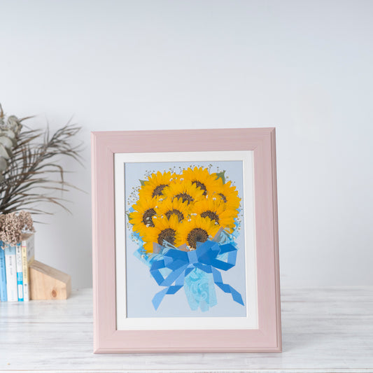 ひまわり・かすみ草 押し花【36額サイズ】【大輪9本、小輪12本に対応】