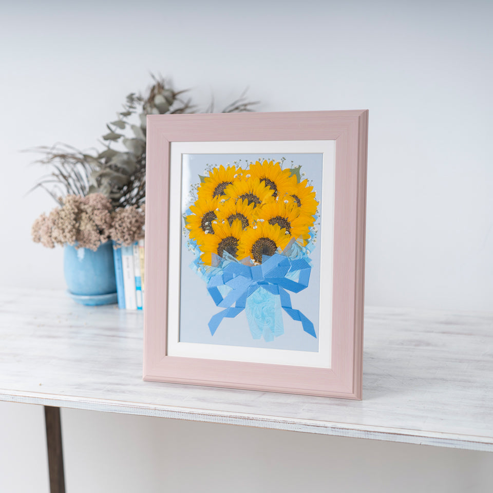 ひまわり・かすみ草 押し花【36額サイズ】【大輪9本、小輪12本に対応】