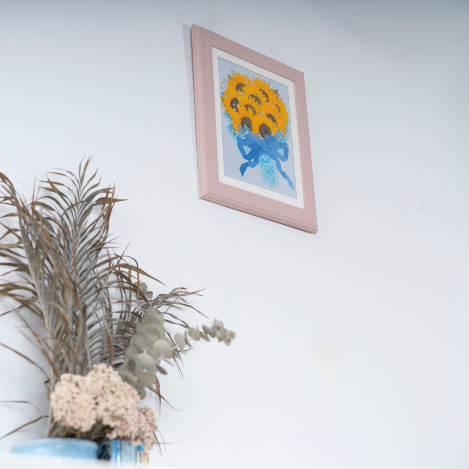 ひまわり・かすみ草 押し花【36額サイズ】【大輪9本、小輪12本に対応】
