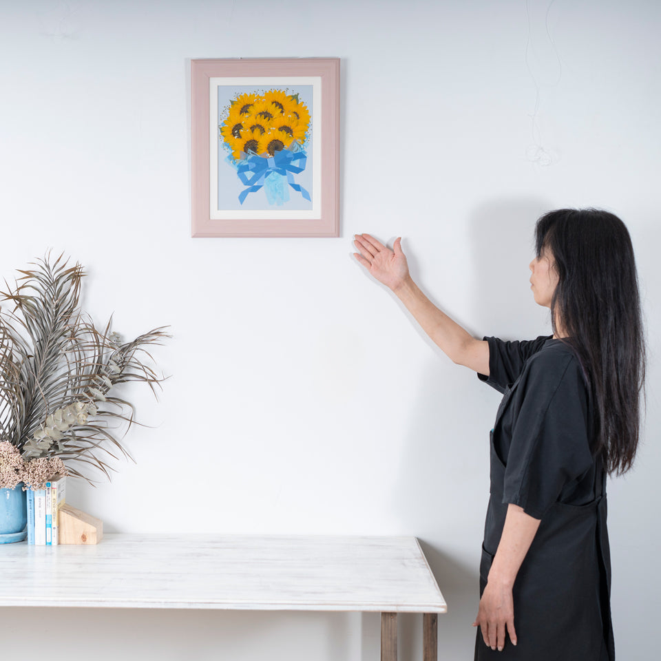 ひまわり・かすみ草 押し花【36額サイズ】【大輪9本、小輪12本に対応】